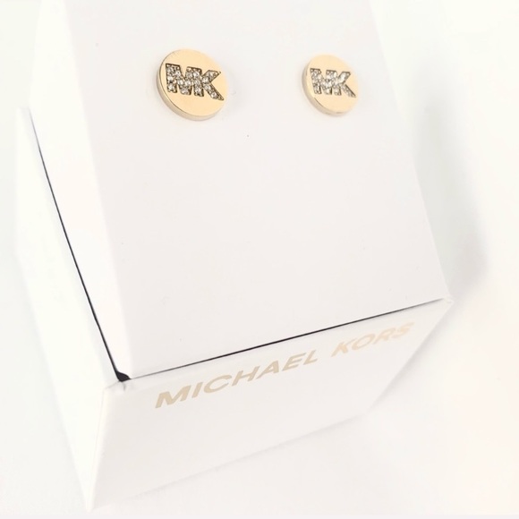NWT authentic MK gold tone stone logo studs - Picture 2 of 4